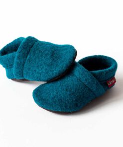 Warme Krabbelschuhe aus Walkloden Größe 18 petrol