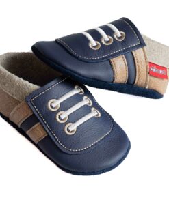 Krabbelschuhe Sneaker in dunkelblau und hellbraun